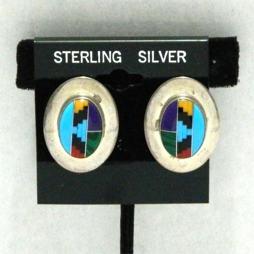 Vintage Native American Zuni SR Sterling Silver Multi-Stone Earrings